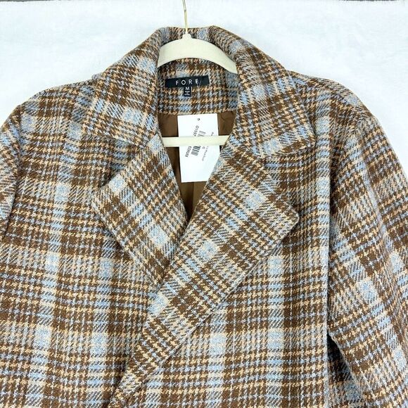Fore Double Breasted Houndstooth Plaid Pea Coat Size Medium NEW Longline - Picture 3 of 7